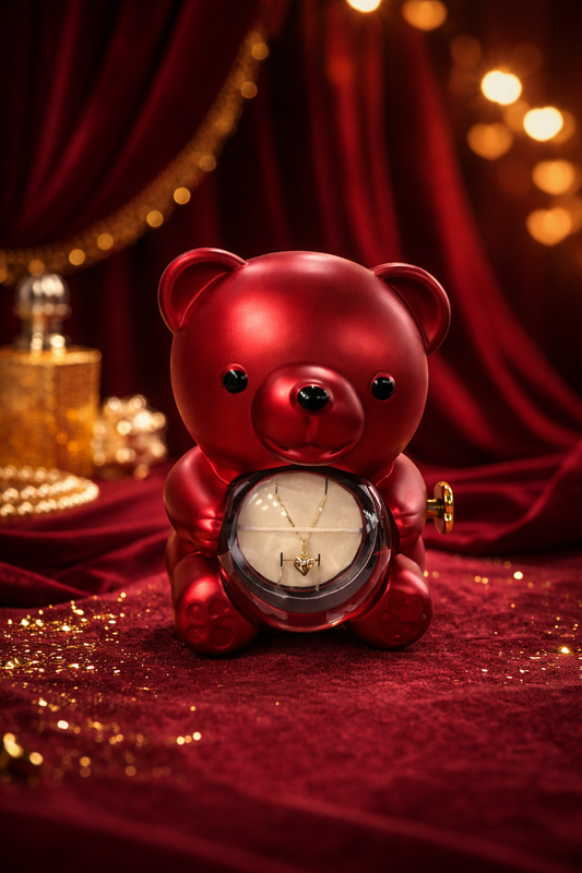 Kırmızı Güllü Ayıcık Kolyeli