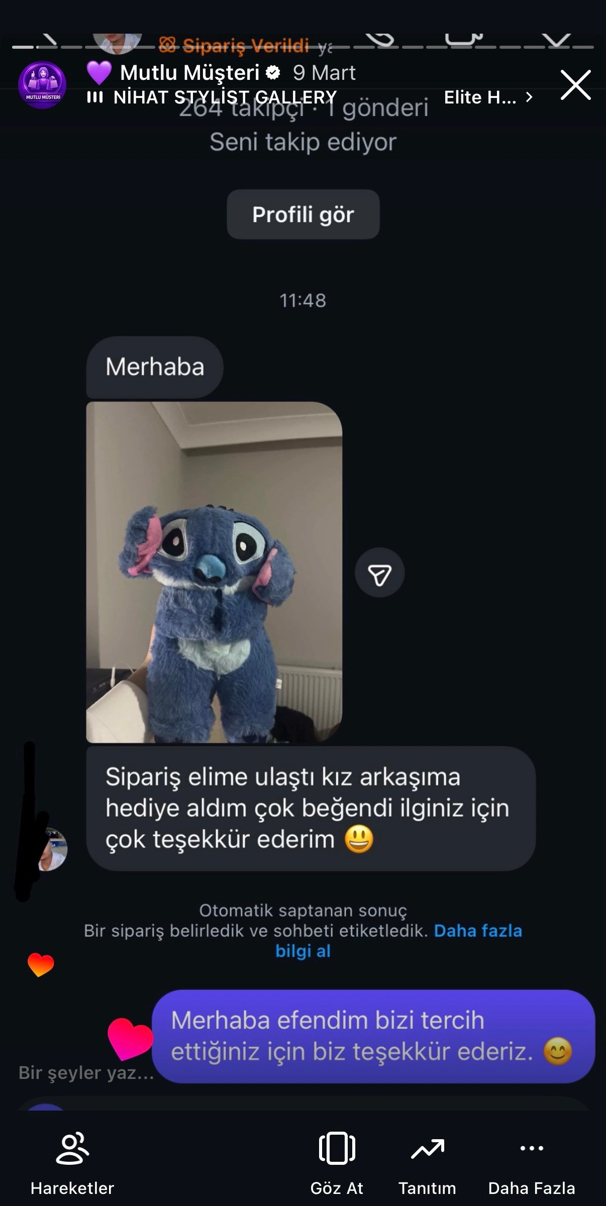 AlcanGifts gerçek müşteri mesajı