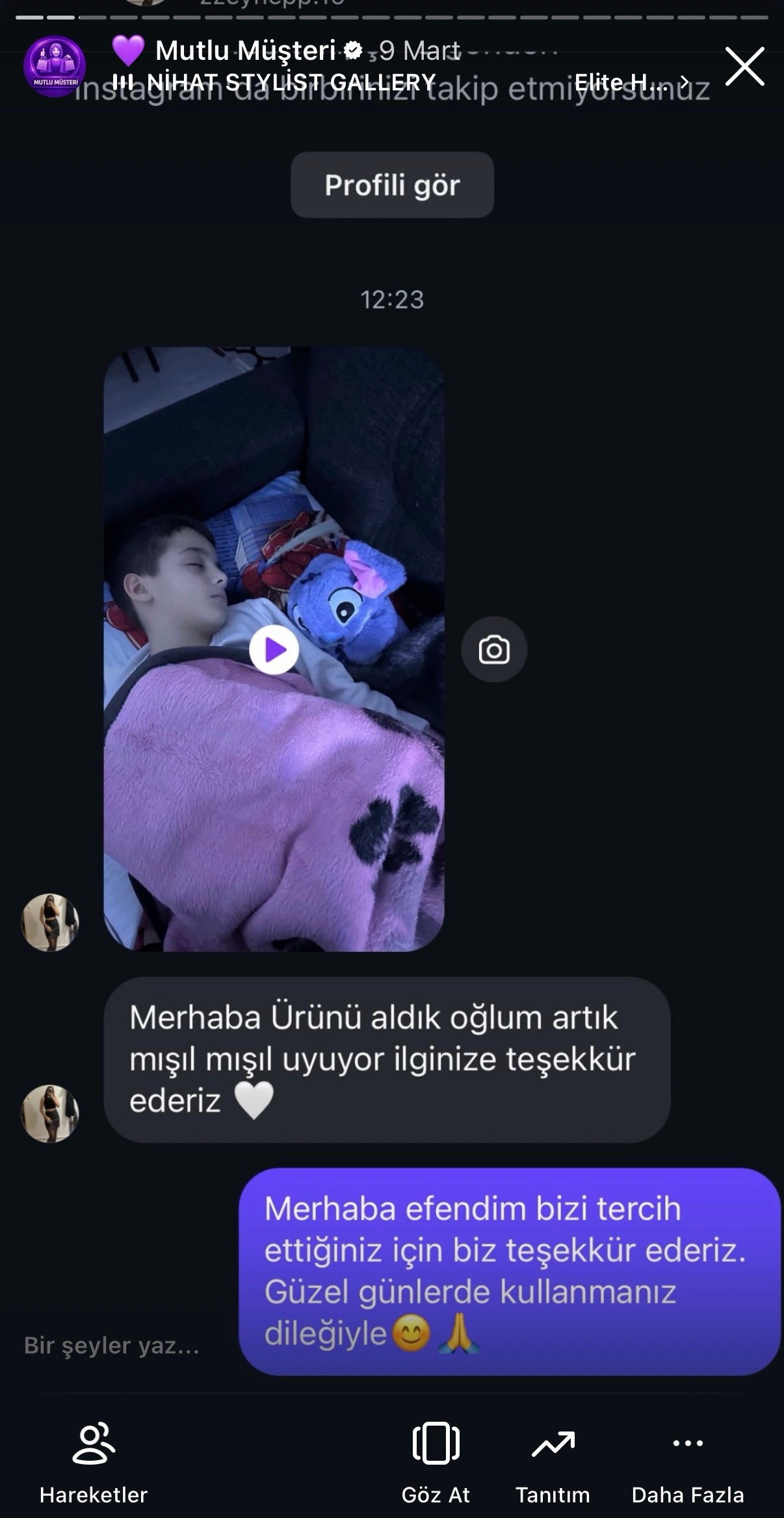AlcanGifts gerçek müşteri mesajı