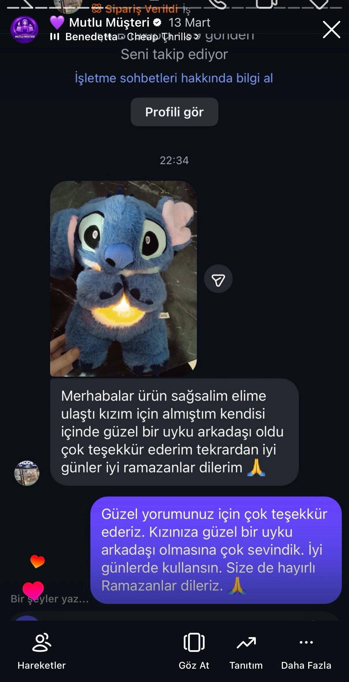 AlcanGifts gerçek müşteri mesajı
