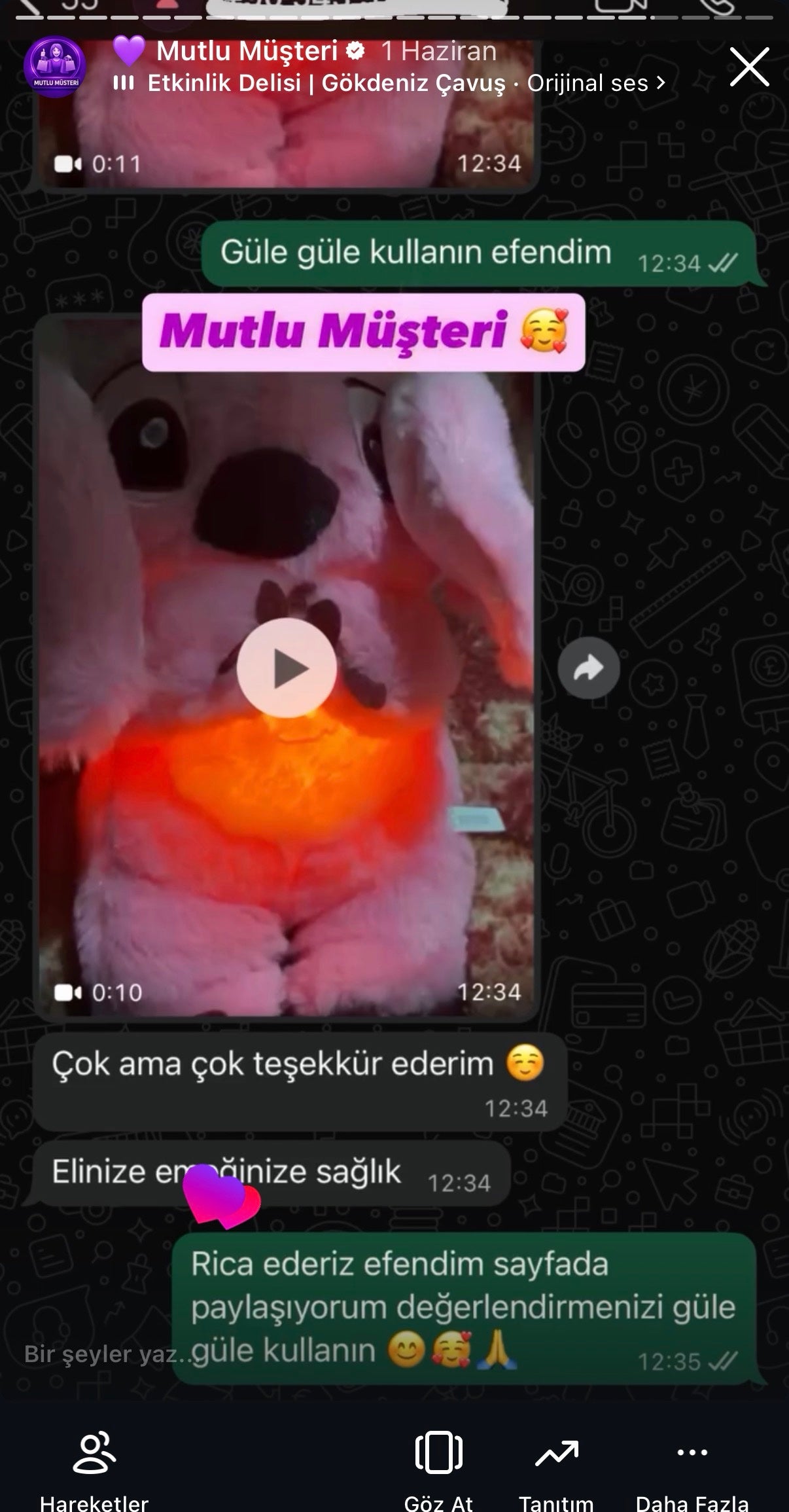 AlcanGifts gerçek müşteri mesajı